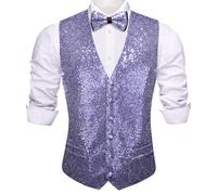 Barry.Wang Conjunto de chaleco de lentejuelas para hombre, cuello en V, brillante, conjunto de corbatín, fiesta de graduación, esmoquin, boda, para hombre, chaleco de vestir, S-3XL, Morado (, XL