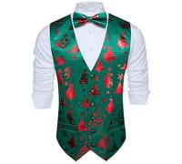 Barry.Wang Conjunto de chaleco de Navidad para hombre, pajarita, vestido de negocios, chaleco con cuello en V, fiesta, copo de nieve, árbol de Navidad, disfraces de Navidad, Chaleco verde y rojo, M