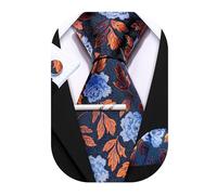 Barry.Wang Conjunto de Corbatas para Hombre Corbata Floral Pañuelo de Bolsillo Gemelos Clip Corbatas Clásicas de Seda para Hombre Conjunto de 4 Piezas para Boda Fiesta Negocios, Taille unique