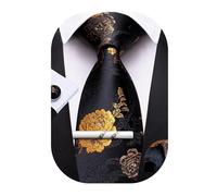 Barry.Wang Conjunto de Corbatas para Hombre Corbata Floral Pañuelo de Bolsillo Gemelos Clip Corbatas Clásicas de Seda para Hombre Conjunto de 4 Piezas para Boda Fiesta Negocios, Taille unique