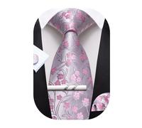 Barry.Wang Conjunto de Corbatas para Hombre de Seda Floral Paisley a Rayas de Cuadros Corbata Pañuelo de Bolsillo Gemelos Clip Conjunto de 4 Piezas Negocios Boda Fiesta Trabajo para Corbata de Hombre