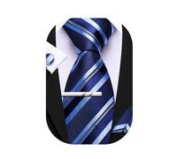 Barry.Wang Juego de 4 corbatas de seda a cuadros para hombre, diseño de rayas, de bolsillo, cuadradas, para bodas, negocios, azul oscuro y azul claro, Taille unique