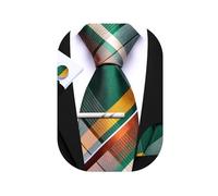Barry.Wang Juego de 4 corbatas de seda a cuadros para hombre, diseño de rayas, de bolsillo, cuadradas, para bodas, negocios, Verde amarillo., Taille unique