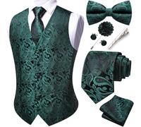 Barry.Wang Juego de chalecos formales para hombre con diseño de cachemira, corbata, moño, clip de jacquard, pañuelo, gemelos, pin de solapa, para boda, 8 piezas, S
