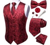 Barry.Wang Juego de chalecos formales para hombre con diseño de cachemira, corbata, moño, clip de jacquard, pañuelo, gemelos, pin de solapa, para boda, 8 piezas, M