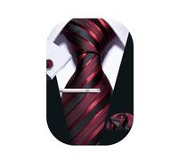 Barry.Wang Juego de corbata para hombre, de seda, a cuadros, con pañuelo de bolsillo, gemelos y alfiler, 4 piezas, clásico, para negocios o boda, Taille unique