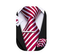 Barry.Wang Juego de corbata para hombre, de seda, a cuadros, con pañuelo, gemelos y pinza, 4 piezas, clásico, para negocios o boda, Taille unique