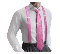 Barry.Wang Juego de tirantes para hombre, tipo X, tirantes y corbata, diseño de cachemira, formal, boda, fiesta, baile de graduación, rosa, Taille unique
