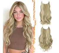 BARSDAR 2 Piezas Hilo Invisible Extensiones de Cabello, 50cm Ondulado Layered Sintética Clip in Hair Extensions para Mujer Aspecto Natural Lace Weft Invisible Wire Postizos, Dirty Rubio Balayage