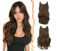 BARSDAR 2 Piezas Hilo Invisible Extensiones de Cabello, 50cm Ondulado Layered Sintética Clip in Marrón Hair Extensions para Mujer Aspecto Natural Lace Weft Invisible Wire Postizos, Chocolate Marrón