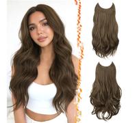 BARSDAR 2 Piezas Hilo Invisible Extensiones de Cabello, 50cm Ondulado Layered Sintética Clip in Medio Marrón Hair Extensions para Mujer Aspecto Natural Lace Weft Invisible Wire Postizos Diaria Fiestas