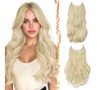 BARSDAR 2 Piezas Hilo Invisible Extensiones de Cabello, 50cm Ondulado Layered Sintética Clip in Rubio Hair Extensions para Mujer Aspecto Natural Lace Weft Invisible Wire Natural Rubio Postizos Diaria