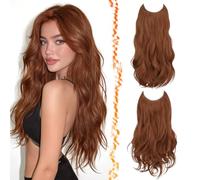 BARSDAR 2 Piezas Hilo Invisible Extensiones de Cabello Auburn, 50cm Ondulado Layered Sintética Clip in Hair Extensions para Mujer Aspecto Natural Lace Weft Invisible Wire Postizos Diaria, Medio Auburn