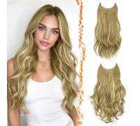 BARSDAR 2 Piezas Hilo Invisible Rubio Extensiones de Cabello, 50cm Ondulado Layered Sintética Clip in Hair Extensions para Mujer Aspecto Natural Lace Weft Invisible Wire Postizos, Dorado Rubio Mix