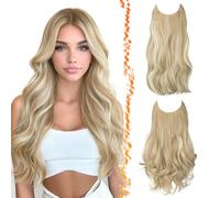 BARSDAR 2 Piezas Hilo Invisible Rubio Extensiones de Cabello, 50cm Ondulado Layered Sintética Clip in Hair Extensions para Mujer Aspecto Natural Lace Weft Invisible Wire Postizos, Medio Rubio Mix