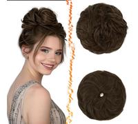 BARSDAR 2 Piezas Moños Postizos, Elástico Moño de Pelo Extension para Mujeres Sintético Natural Grueso Moño Extensiones de Cabello Voluminoso Despeinado Moños Coleta Marrón Chocolate Postiza Pelo