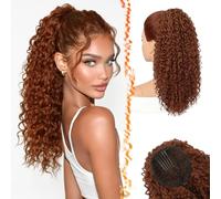BARSDAR Auburn Cobre Cola de Caballo Extensiones, Rizado Cola de Caballo con Cordón 45cm Pure Protein Fibra Bohemian Ondulado Rizado Peine Clip in Ponytail Postizos Natural Ligera Fiesta Diaria