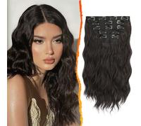 BARSDAR Clip en Extensiones de Cabello, 35cm Ondulado Marrón Extensión de Pelo Clip en 5 Piezas Natural Sintética Postizos para Mujer Extensiones Pelo - Marrón más Oscuro