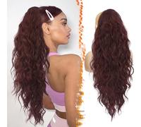 BARSDAR Cola de Caballo Extensiones con Cordón, 66cm Larga Rizado Ondulado Borgoña Cola de Caballo de Pelo Extensión para Mujer, Sintética Clip Coleta Postizos Pelo, Oscuro Borgoña