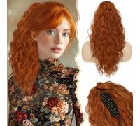 BARSDAR Coleta Postiza Pelo Natural, 45cm Pinza de Garra Cola de Caballo Extensiones de Pelo Larga Ondulada Multi Layered Sintética Postizos de Pelo para Mujeres - Jengibre Cobre