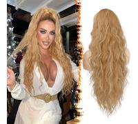 BARSDAR Cordón Cola de Caballo Extensión, 66cm Larga Rizado Ondulado Rubio Highlight Coleta Postiza Pelo Extensión para Mujer, Sintética Clip Cola de Caballo Postizos, Rubio Mezclado