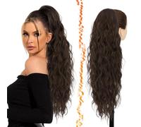 BARSDAR Cordón Marrón Cola de Caballo Extensiones, 66cm Larga Rizado Ondulado Cordón Coleta Postiza Extensión Pelo para Mujer, Sintética Clip Cola de Caballo Postizos, Marrón