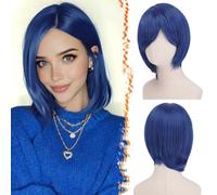 BARSDAR Corta Azul Pelucas, Sadness Disfraz Peluca Corta Azul Bob Haircuts Peluca Aspecto Natural Grueso Sintético Pelucas de Pelo Cosplay Halloween Uso Diario