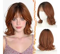 BARSDAR Corta Layered Ombre Auburn Bob Peluca con Wispy Flequillo Sintética