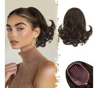 BARSDAR Corta Marrón Cola de Caballo Extensiones, 25cm Ondulado Extensiones de Pelo Coleta con Cordón para Mujer Sintetico Cola de Caballo Peines Clip in Postiza de Pelo - Marrón