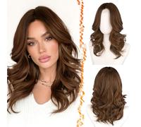 BARSDAR Corta Ondulada Marrón Ombre Peluca, 40cm Shoulderlongitud Marrón Pelucas para Mujer Loose Wave Layered Peluca con Face-Framing Curtain Bangs Sintética Aspecto Natural Pelucas de Pelo Diario