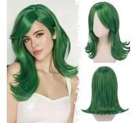 BARSDAR Corta Verde Pelucas, Disfraz Peluca Disgust Disfraz Corta Azul Bob Flip Over Peluca Aspecto Natural Grueso Sintético Pelucas de Pelo Cosplay Halloween Uso Diario