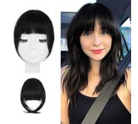 BARSDAR Flequillos Postizos, 100% pelo Natural Humano Flequillo Clip en Flequillo Francés Flequillo Limpio con Patillas Clip en Flequillo Cabello Real para Mujeres Color Natural Negro natural