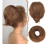 BARSDAR Highlight Moños Postizos, Liso Corta Cola de Caballo Moños Postizos Pelo para Mujeres Sintético Elástico Moño de Pelo Postizo - Dorado Cobre & Claro Marrón