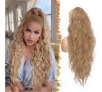 BARSDAR Larga Rubio Cola de Caballo Extensiones, 66cm Rizado Ondulado Cordón Coleta Postiza Extensión Pelo para Mujer, Sintética Clip Cola de Caballo Postizos, Fresa Rubio Mixto