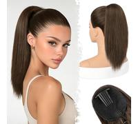 BARSDAR Liso Coleta Postiza Extensiones Pelo, 40cm Corta Liso Marrón Ponytail Extensiones con Cordón Natural Sintética Cheer Posh Cola de Caballo Extension Postizos Fiestas Diarias Cheer Competition