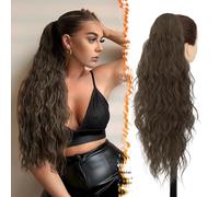 BARSDAR Marrón Claro Cola de Caballo Extensiones, Cordón Cola de Caballo para Mujer 66cm Larga Rizado Ondulado Coleta Postiza Pelo Extensión Sintética Postizos, Marrón Claro