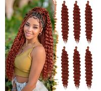 BARSDAR Ocean Wave Crochet Extensiones de pelo, 55cm 6 Packs Deep Wave Crochet Trenzado Hair para Mujeres Sintética Boho GoGo Curl Braids Ondulado Largo Rizado Braiding Extensiones - Cobrizo Rojo