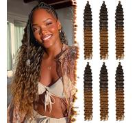 BARSDAR Ocean Wave Crochet Extensiones de pelo, 55cm 6 Packs Deep Wave GoGo Curl Crochet Trenzado Hair para Mujeres Sintética Boho Braids Ondulado Largo Rizado Braiding Extensiones Negro Ombre Auburn