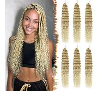 BARSDAR Ocean Wave Crochet Extensiones de pelo, 55cm 6 Packs Deep Wave GoGo Curl Crochet Trenzado Hair para Mujeres Sintética Boho Braids Ondulado Largo Rizado Braiding Extensiones Ombre Rubio
