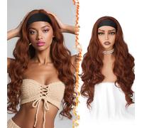 BARSDAR Ondulada Headband Peluca, 66cm Larga Pelo Body Ondulada Sintético Diadema Peluca para Mujer Aspecto Natural Pelucas de Pelo Wear and Go Pelucas sin pegamento - Auburn Rojo