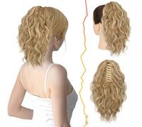 BARSDAR Pinza de Garra Rubio Cola de Caballo de Extensión 30cm Corta Ondulado Coleta Extensiones de Cabello Multi Layered Sintética Clip Cola de Caballo Postizos para Mujer (Rubio Mezclado)