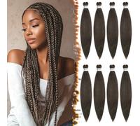 BARSDAR Pre-Stretched Braiding Hair, 66cm 8 Packs Marrón Braiding Extensiones de Pelo Profesional Fibra Sintética Twist Crochet Trenzas Africanas Extensiones Yaki Texture - 4# Marrón Oscuro