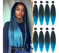 BARSDAR Pre-Stretched Braiding Hair, 66cm 8 Packs Ombre Azul Braid Extensiones Largo Easy Trenzas Extensiones de Pelo Profesional Fibra Sintética Crochet Trenzas Africanas Extensiones - T1B/Lblue#