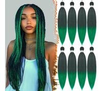 BARSDAR Pre-Stretched Braiding Hair, 66cm 8 Packs Ombre Verde Braid Extensiones Largo Easy Trenzas Extensiones de Pelo Profesional Fibra Sintética Crochet Trenzas Africanas Extensiones
