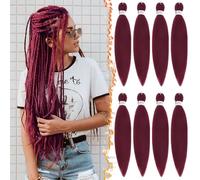 BARSDAR Pre-Stretched Braiding Hair, 66cm 8 Packs Rojo Largo Braid Extensiones Easy Braids Profesional Fibra Sintética Trenzas Africanas Extensión del Cabello Yaki Texture Pelo - 900# Borgoña