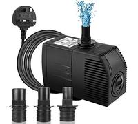 BARST Bomba sumergible 1100L/H con filtro (16W), bomba de agua ultra silenciosa para fuentes, piscina, pecera, estatua con 4 ventosas fuertes, 3 boquillas y cable de alimentación de 1.83 m de 16W