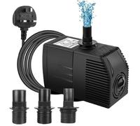 BARST Bomba sumergible 1100L/H con filtro (16W), bomba de agua ultra silenciosa para fuentes, piscina, pecera, estatua con 4 ventosas fuertes, 3 boquillas y cable de alimentación de 1.83 m de 16W
