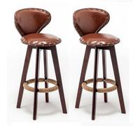 Barstolar, Träbarstol Med ryggstöd Och fotstöd Barstolar i konstläder Set Med 2 Vintage lantliga barstolar Köksstolar/70 cm