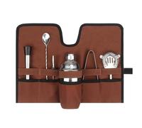 Bartender Kit de Bolsa, coctelera Set Viaje Encerado Lienzo Mixology Bartender Kit con Correa de Hombro para la fabricación de cócteles en casa (Marrón)