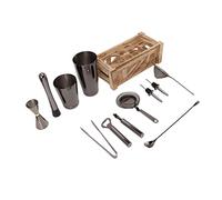 Bartender Kit Lavavajillas Seguro Acero Inoxidable Cocktail Shaker Set con Soporte de Madera para Bar Fiesta en Casa